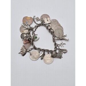 VTG Sterling Silver Charm Bracelet 1950s 6 1/2"